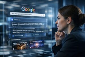 A visual representation of a user interacting with a modern AI overview in Google Search 2026.
