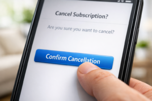 A person taking action against subscription fatigue by canceling an unused service.