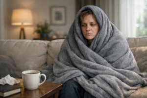 A person experiencing exhaustion, illustrating why you feel tired even after resting all day.