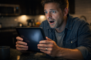 A consumer realizing the high cost of subscription fatigue while reviewing a bank statement.