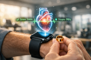 An infographic breaking down a personal Longevity Score derived from AI health wearables 2026 data.