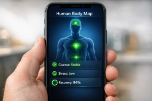 An AI-driven health dashboard visualizing data from AI health wearables 2026.