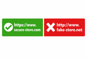 An infographic comparing secure and unsecure websites for online shopping.