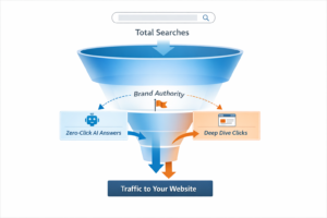 An infographic illustrating the shift in search traffic caused by the AI overview.
