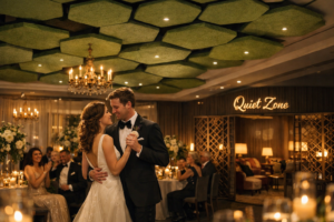 An event hall utilizing Acoustic Zoning Strategies for Private Events (2026 Guide) to balance social energy and quiet comfort.