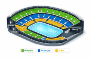 A seating guide infographic for a major family ice show. disney on ice