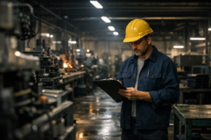 A partially idle factory floor representing the complex and often negative impact of trade wars on employment.
