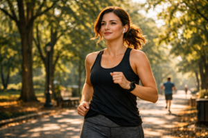 A person building daily confidence through consistent exercise and an active morning routine.