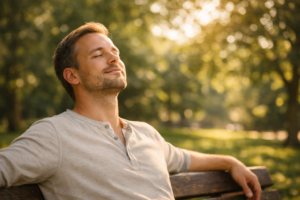 A person enjoying a peaceful moment outdoors as part of a digital detox from screens and social media.