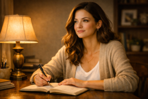 A person journaling to develop a confident mindset and positive inner dialogue.
