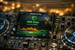A DJ utilizing the temporal decibel curve as part of the Acoustic Zoning Strategies for Private Events (2026 Guide).