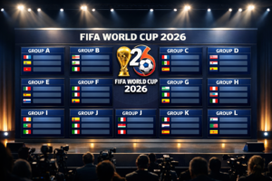 The 2026 FIFA World Cup group stage bracket showing all 12 groups of four teams.
