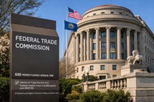 The Federal Trade Commission building in Washington D.C., representing the regulatory authority overseeing subscription trap practices and consumer rights.