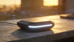  A sleek, centralized automation hub highlighting advanced cross-brand communication protocols and wireless connectivity.