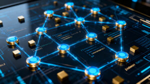 An abstract visualization of a multi-agent AI framework orchestrating complex data workflows.