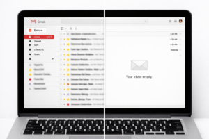 Before and after email inbox comparison showing results of a digital declutter