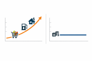 Infographic showing prices rising versus wages staying flat during the cost of living crisis