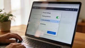 Person adjusting browser privacy settings representing how to stay safe online and protect personal data