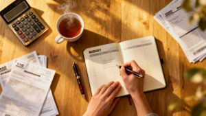 Person creating a household budget plan to cope with the cost of living crisis