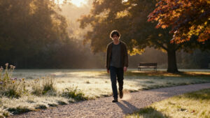 Person walking in nature as a practical response to signs of chronic stress