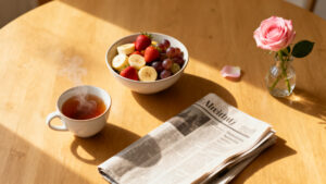 Simple intentional breakfast table representing how to start the slow living lifestyle