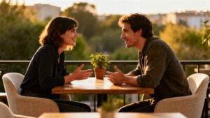 Two people in genuine conversation representing the relationship benefits of the slow living lifestyle