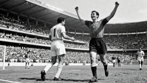 Vintage football match scene representing the earliest biggest World Cup upsets in history