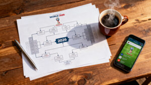 World Cup 2026 tournament bracket on a table being used to plan a watch party schedule