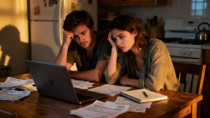 Young couple managing household budget during the cost of living crisis