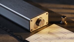 A heavy high-end integrated stereo amplifier displaying a premium brushed aluminum chassis and precise manual control dials.