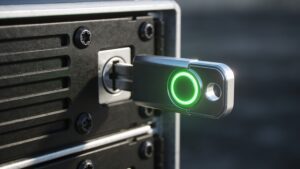 A physical security verification token protecting an industrial edge processing node from unauthorized physical access.