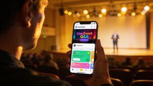 An event planner dashboard showing real-time metrics for ticket sales, attendee check-ins, and engagement data.