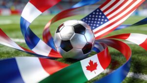 Creative multi-national soccer graphic celebrating the North American tournament co-hosts.