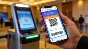 A digital mobile event registration app used in sustainable hybrid event management strategies