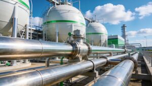 A green hydrogen production facility highlighting global renewable energy transition strategies.
