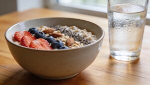 A nutritious breakfast bowl highlighting strategic nutrition in circadian rhythm daily optimization habits.