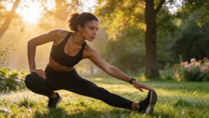 A person stretching at sunrise demonstrating sustainable daily habits for long-term vitality.