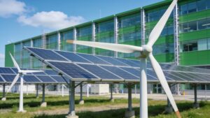 A renewable-powered data center facility reflecting sustainable AI energy transition frameworks.