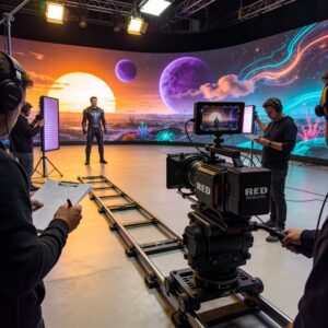 A virtual production stage highlighting technology in streaming ecosystem evolution and digital cinema trends.