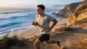 An athlete jogging outdoors demonstrating Zone 2 aerobic training for physical vitality.