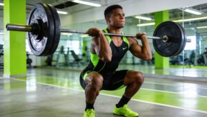 An athlete performing heavy squats demonstrating traditional periodization training frameworks in elite sports.