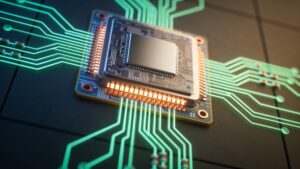 An energy-efficient microchip supporting sustainable AI energy transition frameworks in next-generation computing.