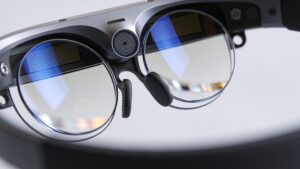 An optic module highlighting display hardware advances in next-gen spatial computing tech innovations.