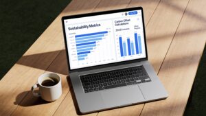 Data analytics dashboard displaying metrics for sustainable hybrid event management strategies