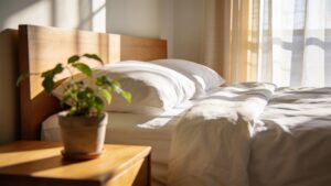 Natural sunlight entering a bright bedroom to illustrate morning light habits within holistic circadian lifestyle habits.