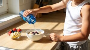 Nutritious food and hydration essentials featured in youth sports athletic performance training methods.