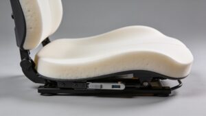 Detail shot of an ergonomic office chair seat cushion with waterfall front edge and depth slider