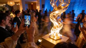 "Guests photographing an illuminated installation at an immersive event"