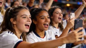"Packed arena crowd watching a women's professional basketball game"