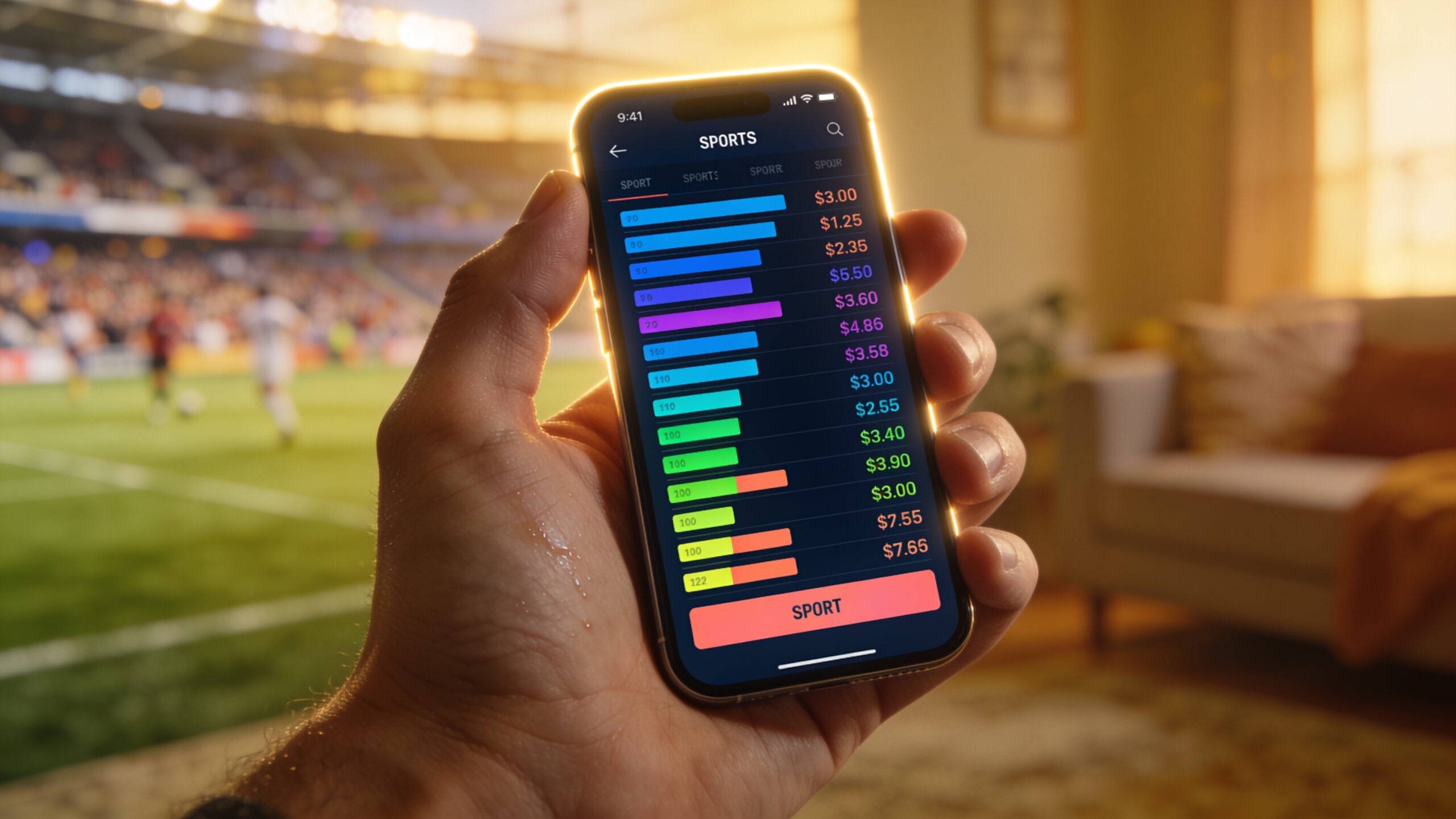 Smartphone showing a generic live sports odds interface"